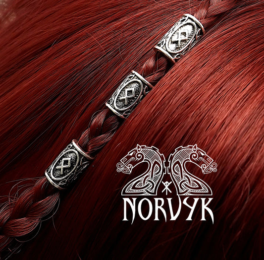 3 Perles à cheveux viking ou à barbe rune Othala du futhark .