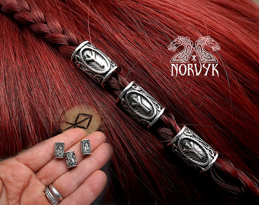 3 Perles à cheveux viking ou à barbe rune Algiz.
