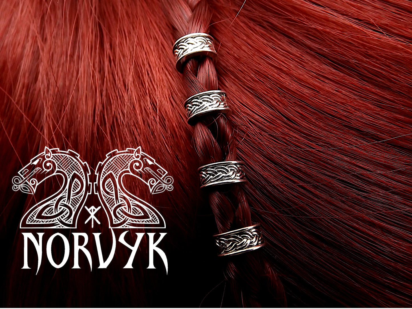 Lot de 4 perles viking à cheveux ou à barbe entrelacs.
